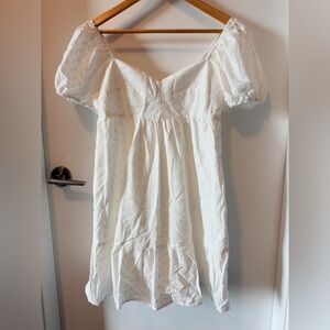 White Eyelet Puff Sleeve Mock Dress